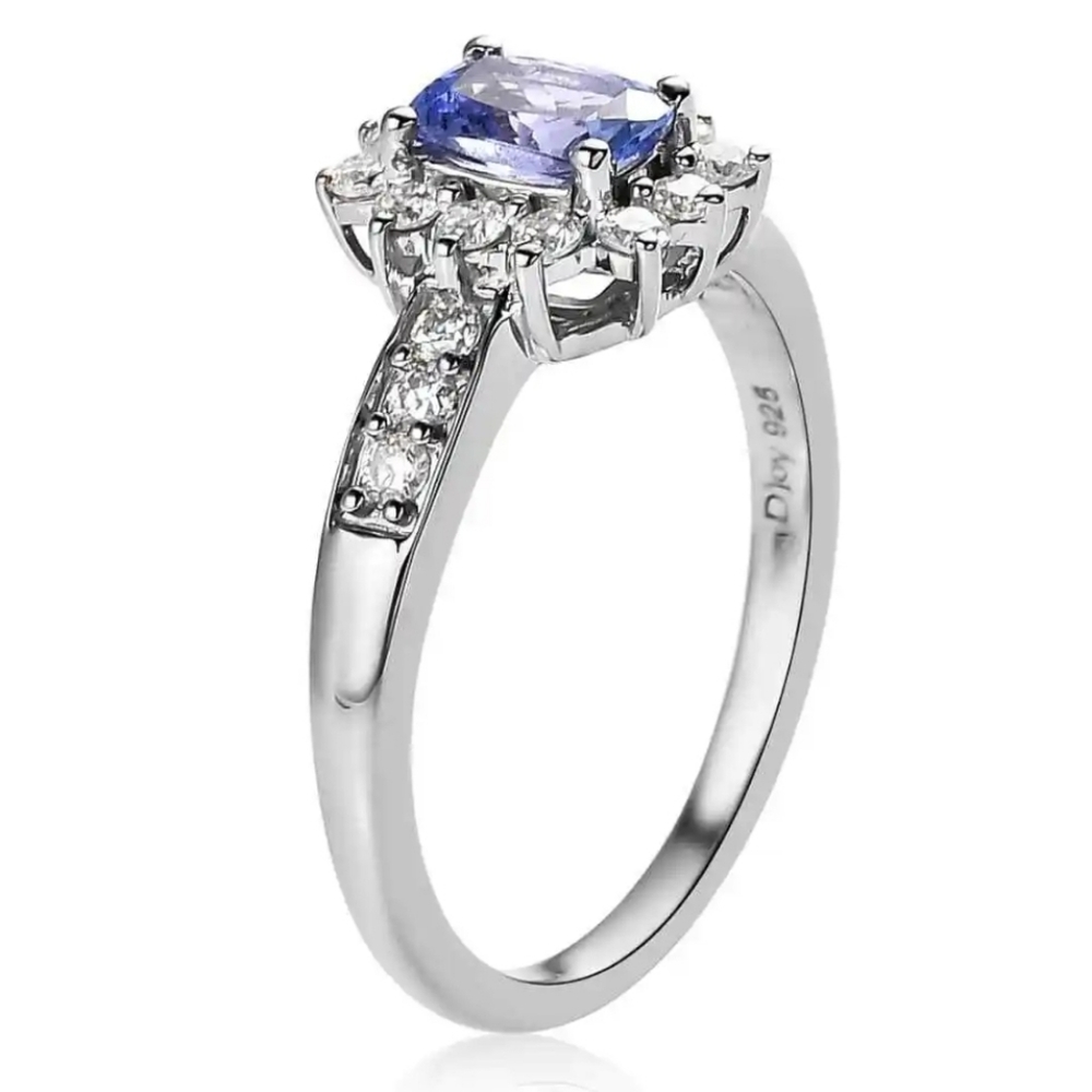 Genuine Tanzanite & Moissanite Ring. Platinum/ Sterling Silver Sz 6! - Picture 6 of 7